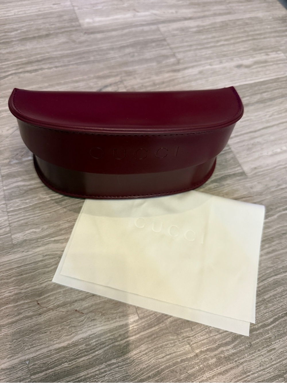 Gucci Wine Red Leather Sunglasses Case with White Dust Cloth